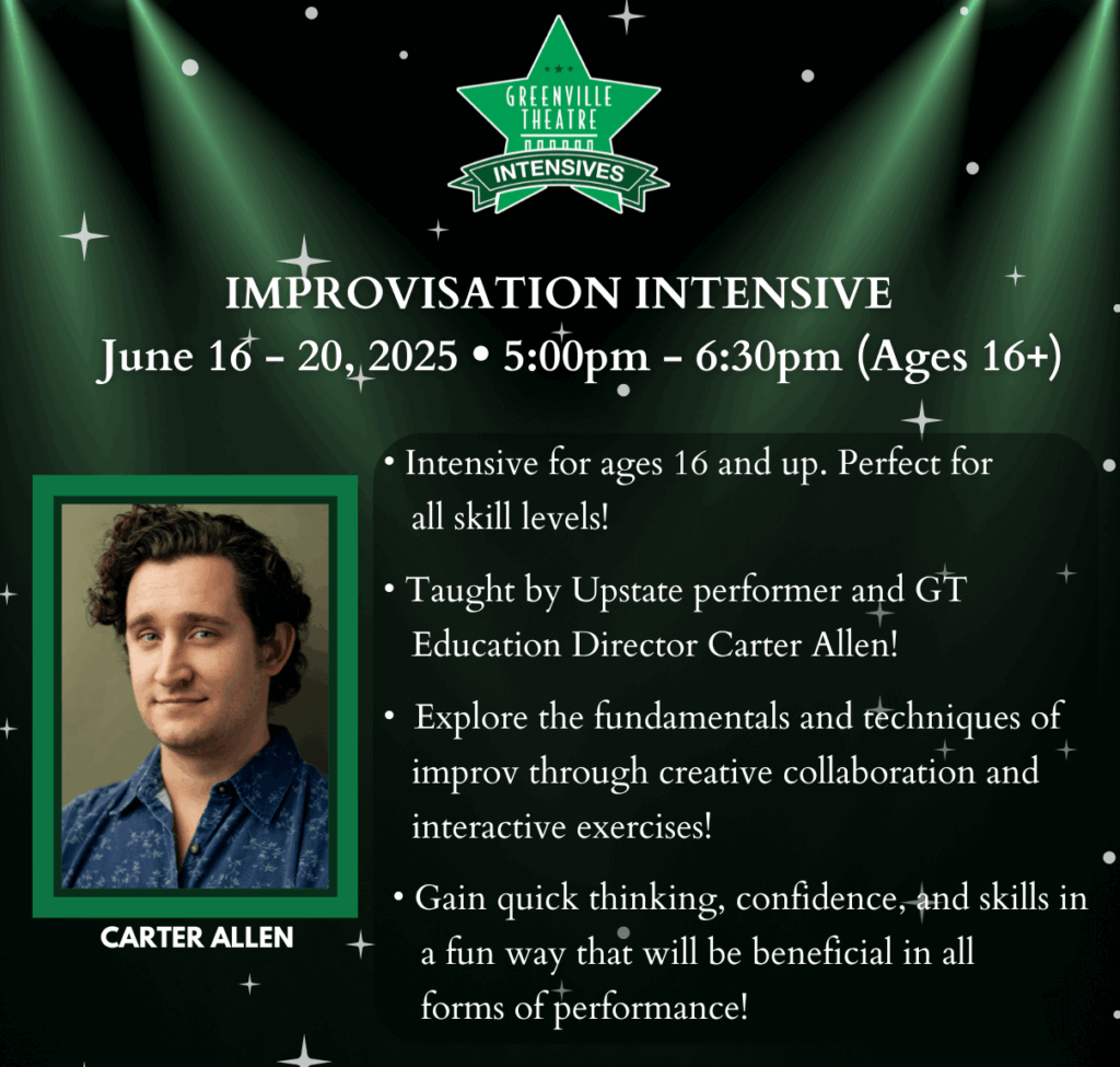 Intensives 3 picture of man with brown curly hair smiling and information and improvisation intensive