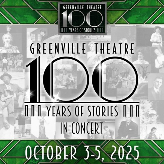 Collage of historical photos from Greenville Theatre with the concert name on top of them all.