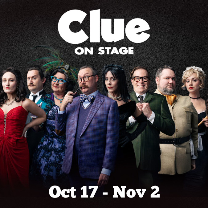 CLUE cast in a line with show title above them.